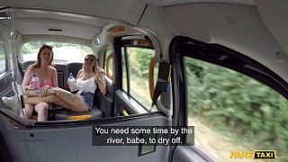 Fake Cab Wild Outdoor Threesome with Hot British Moms