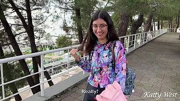 Naughty girl gets picked up and creamed on her spectacles
