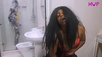 Wealthy wife gushes wildly as she rides her huge toy, secretly watching her hung black driver shower before he catches her and pounds her hard