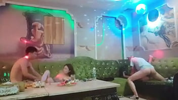 Wild KTV orgy with sexy hostess in group action