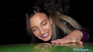 Tattooed temptress gets wild nighttime fuck and cumshot from public agent
