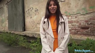 Naughty agent seduces slim hottie for rough van sex
