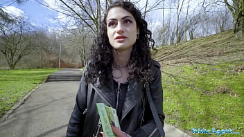 Public Agent enjoys deep throating and rough spanking while getting fucked hard