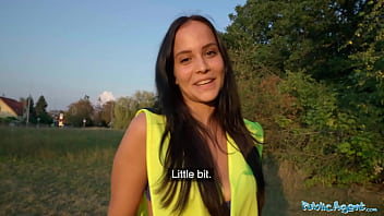 Hot brunette bad girl gets wild outdoor sex with public agent