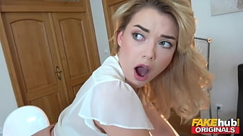 Naughty German secretary Anny Aurora mistakes the delivery man for her boss and begs for his thick cock in her tight holes