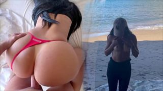 SEXY SHORE ESCAPADE: Big tits and round ass flashed in public before wild beach pounding