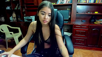 Young office assistant pleasures herself anally at work