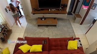 Naughty housewife seduces delivery man with deep throat until he fills her up