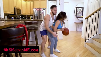Curvy Brunette Begs Her Stepbro To Teach Her Basketball Moves In Bed