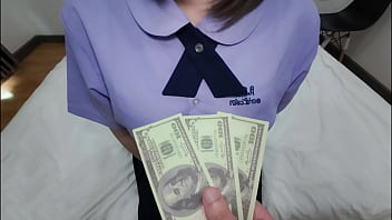 Naughty student lets stranger creampie her pussy for cash