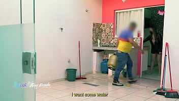 Naked housewife Thay Ksada welcomes the delivery guy in a sheer nightie