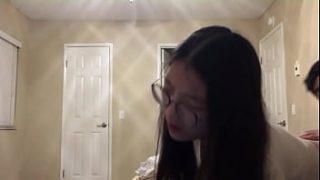 Naughty Asian coed takes rough pounding and facial during online lecture