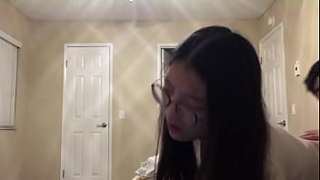 Naughty Asian coed takes rough pounding and facial during online lecture