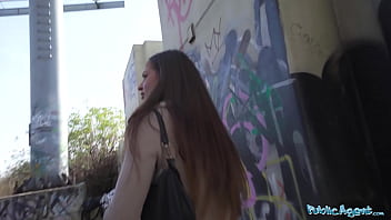 British brunette public agent earns cash for deep sucking and hard fucking a thick Czech cock