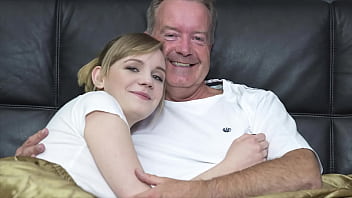 Naughty blonde bends over for grandpa’s massive hard cock