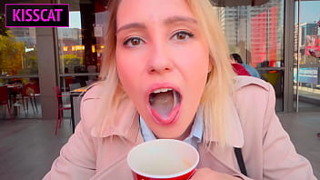 Secret Blowjob in Wendy’s Restroom & Coffee with a Cum Surprise