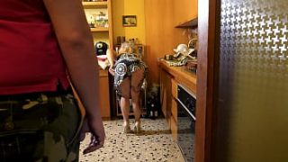 Hot mom fucks stepson in the kitchen