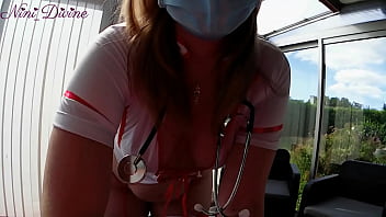 Nurse Nini takes a hot load on her big tits and round ass!