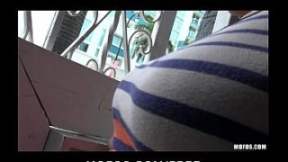 Busty brunette lover Sabrina Taylor sucks cock in public
